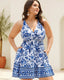 Boho Print Ruched Pockets Swim Dress