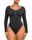 Women's Seamless Sculpting Long-Sleeve Thong Bodysuit for Tummy Control