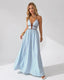 Chic Women's Pinstripe V-Neck Halter Maxi Dress – Effortlessly Stylish Summer Beachwear