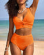 Textured Knot-Front High-Waisted Bikini Set - Flattering Fit & Comfortable