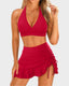 Chic Two-Piece High-Waisted Halter Bikini Set with V-Neck Top