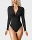 Ribbed Long-Sleeve Half-Zip Shaping Bodysuit for a Sleek Silhouette