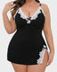 Plus-Size V-Neck Nightgown with Lace Trim and Side Slits