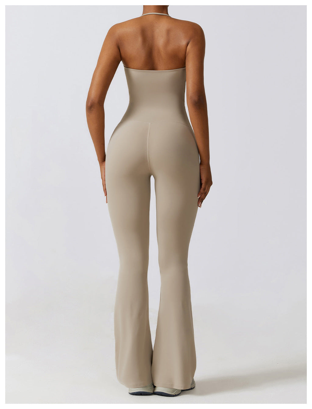 Women's Halter-Neck Bodycon Jumpsuit with Flare Legs – Ultra-Stretch, Butt-Lifting Activewear for a Sleek Silhouette