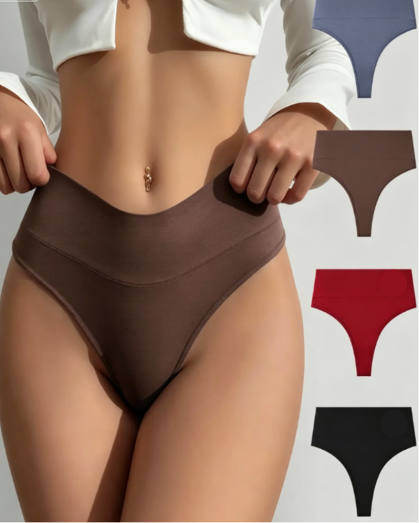 Contour-Enhancing High-Waist Seamless Thongs with Tummy Control, Ultra-Soft Stretch, No-Show Silhouette