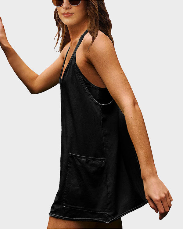 Effortless Casual Sleeveless Mini Dress with Built-In Shorts