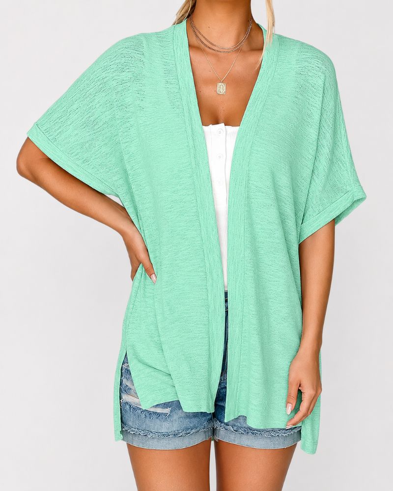 Airy Lightweight Short-Sleeve Open-Front Cardigan