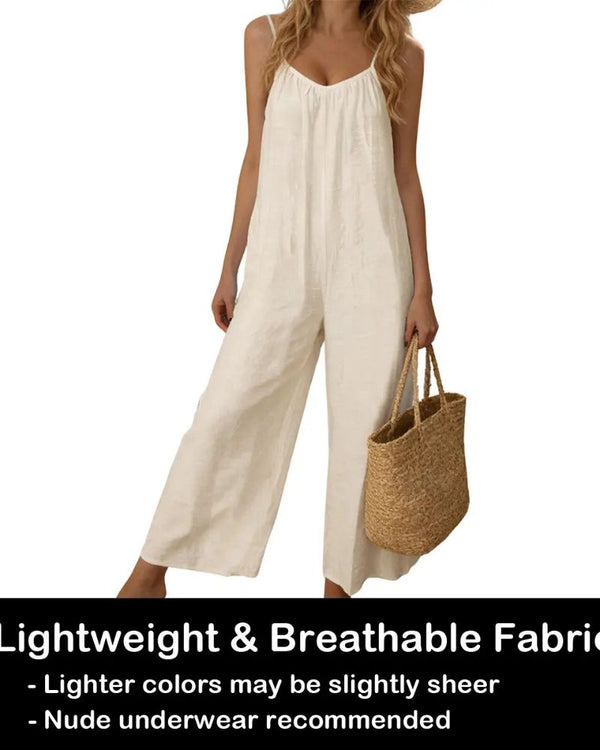Chic Strappy Backless Wide-Leg Jumpsuit with Pockets