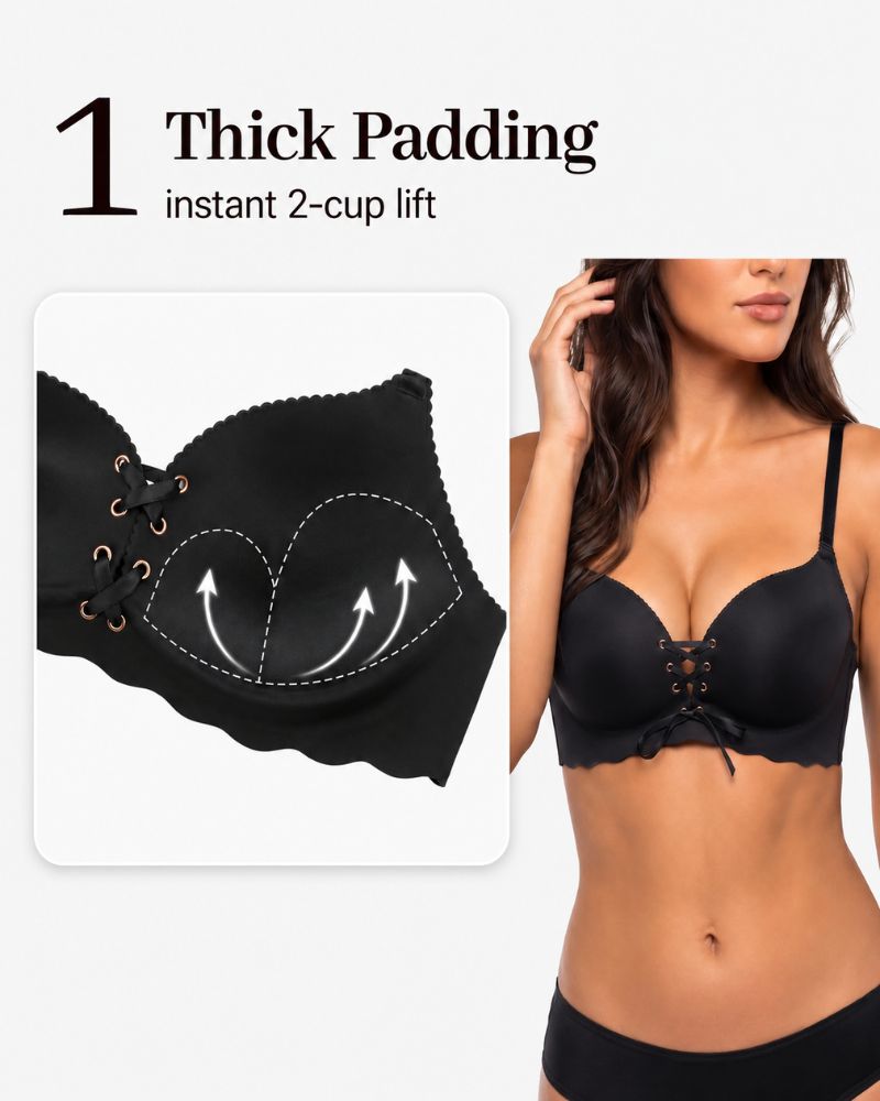 Lace-Up Padded Wireless Push-Up Bra with Gentle Lift