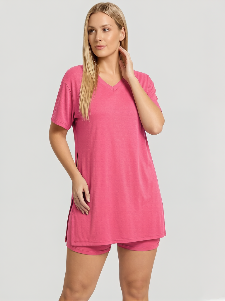 Women's Summer Lounge Set: Oversized Tee & Reversible Biker Shorts Tracksuit