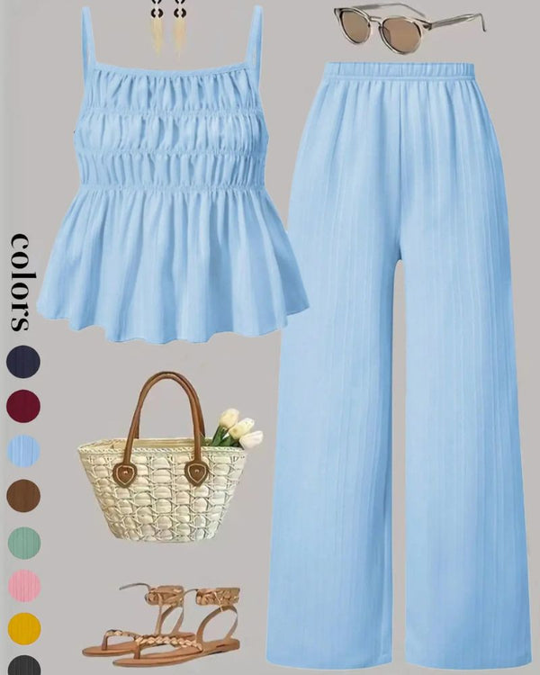 Effortless Solid-Color Cami Top & Wide-Leg Pants Two-Piece Set