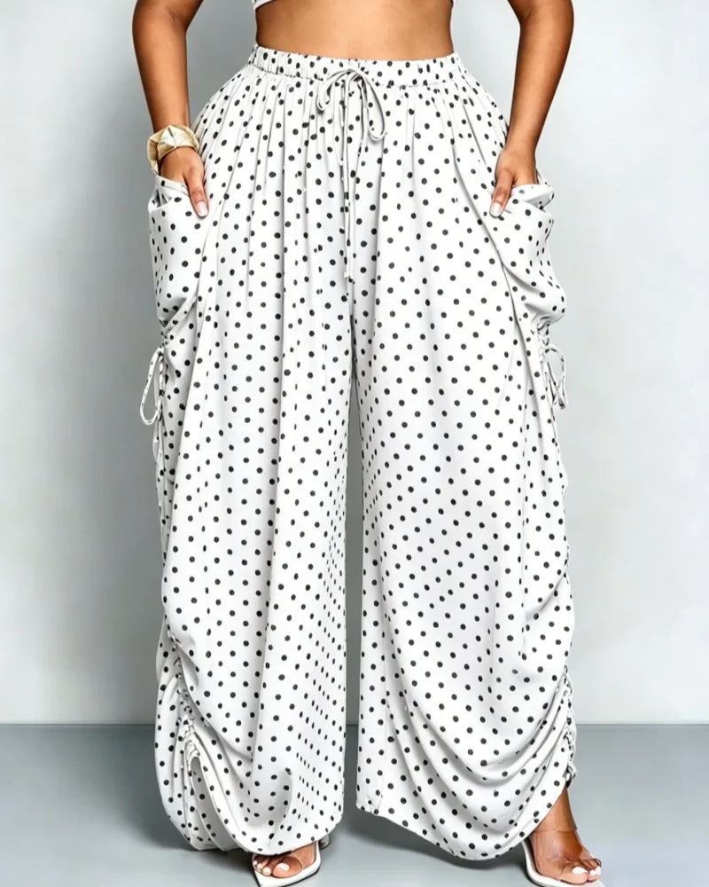 Women's Casual Loose-Fit Wide-Leg Pants - All-Season Woven Fabric for Everyday Commute