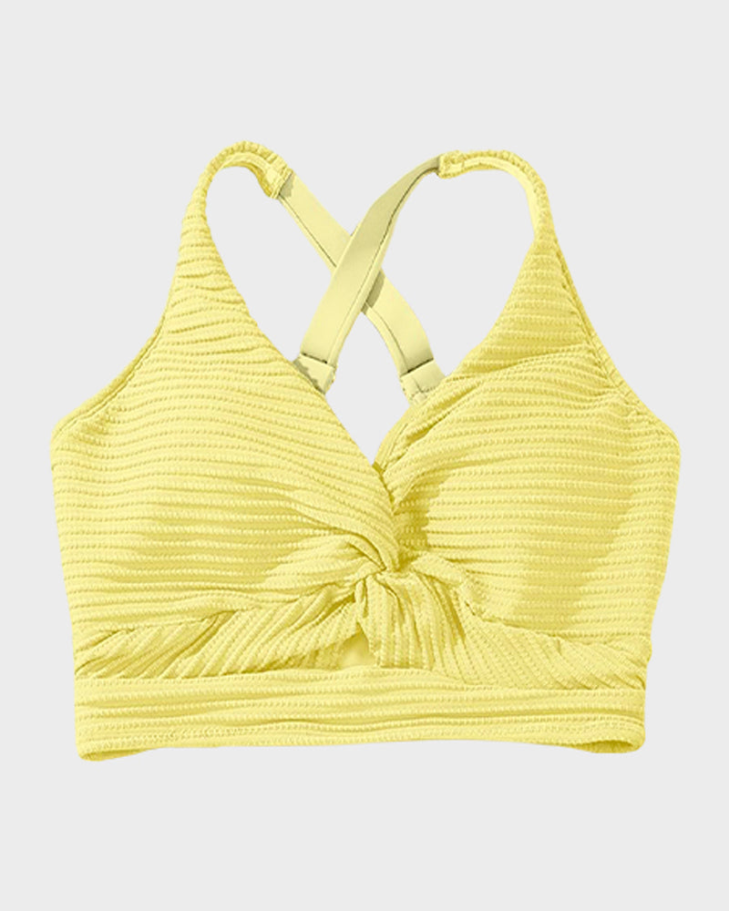 Textured Knot-Front High-Waisted Bikini Set - Flattering Fit & Comfortable