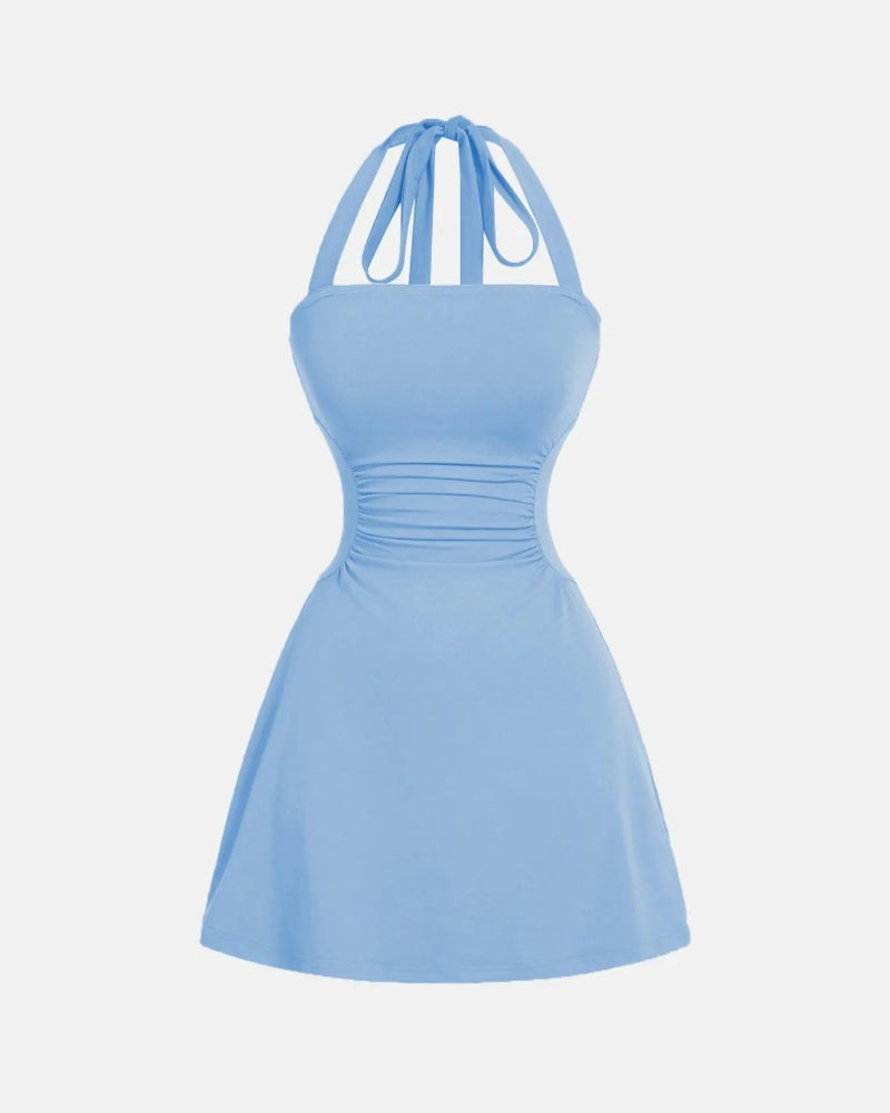 Elegant Ruched Tie-Back Halter A-Line Dress