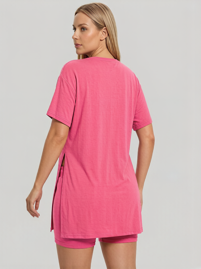 Women's Summer Lounge Set: Oversized Tee & Reversible Biker Shorts Tracksuit