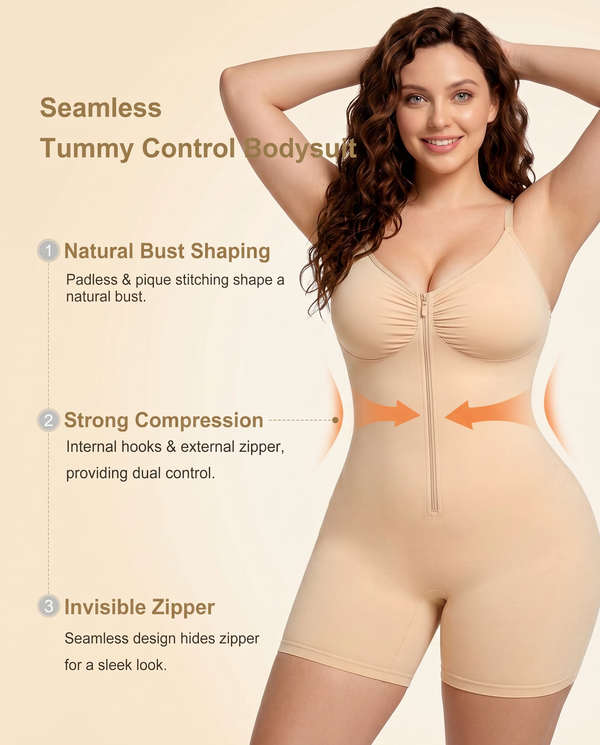 Women's Ultra-Stretch Zipper Shapewear with Adjustable Straps, Breathable Mesh for Tummy Control Body Shaper