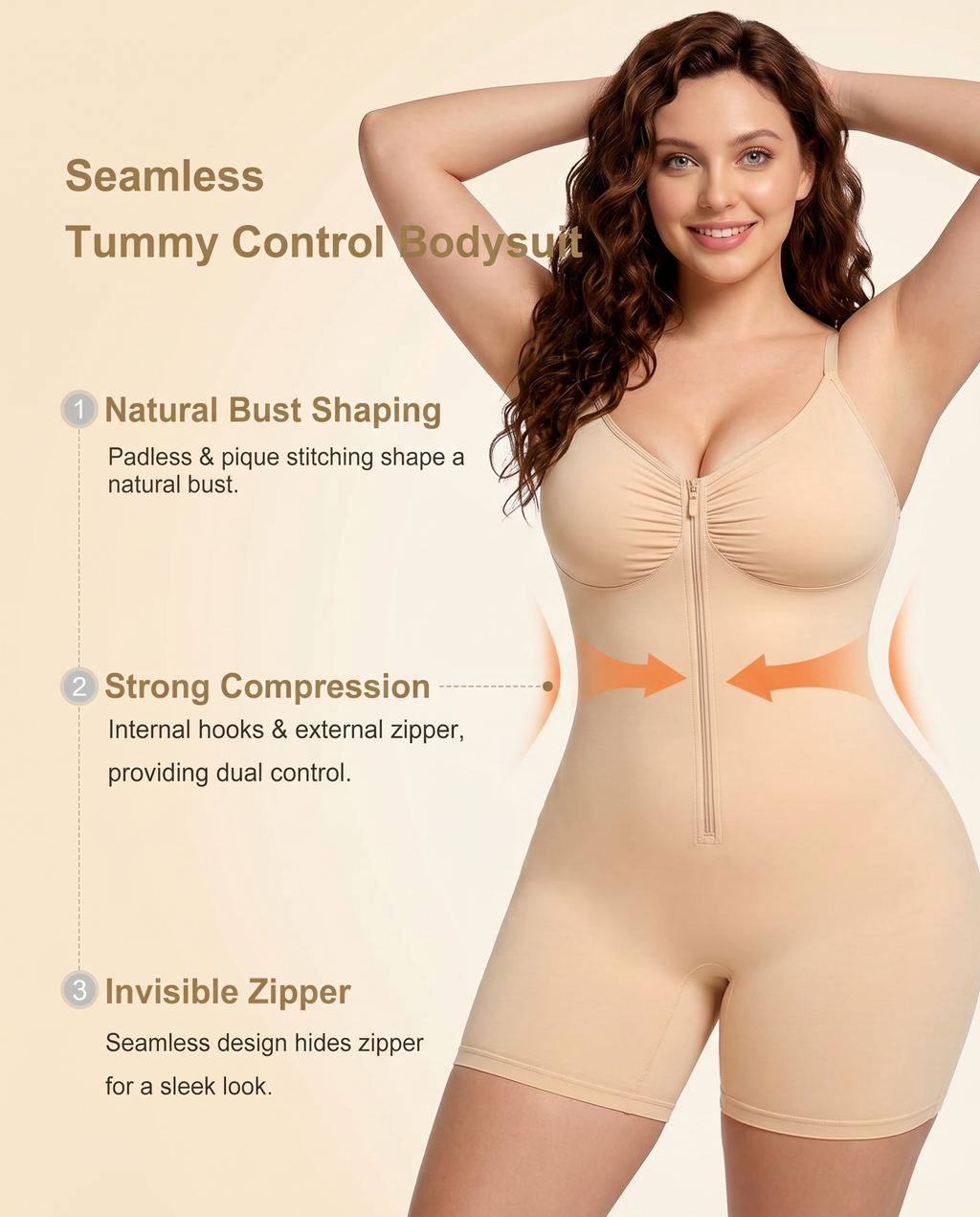 Women's Zip-Front Shaping Bodysuit with Tummy Control
