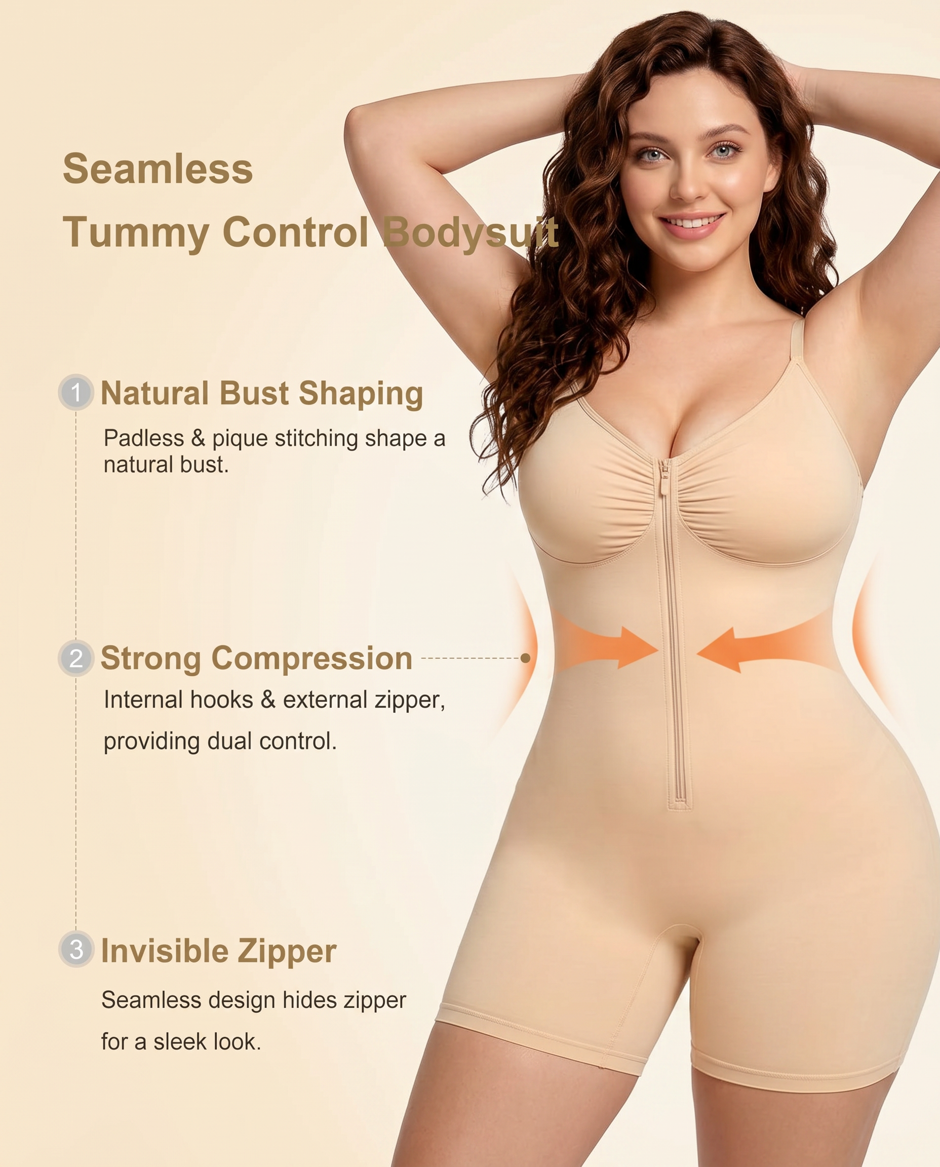 Women's Zip-Front Shaping Bodysuit with Tummy Control