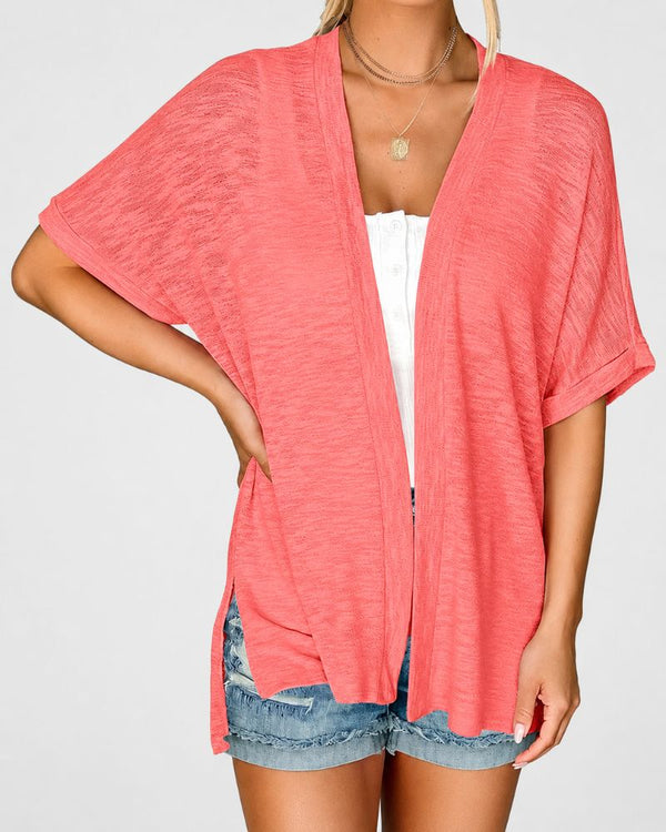 Airy Lightweight Short-Sleeve Open-Front Cardigan