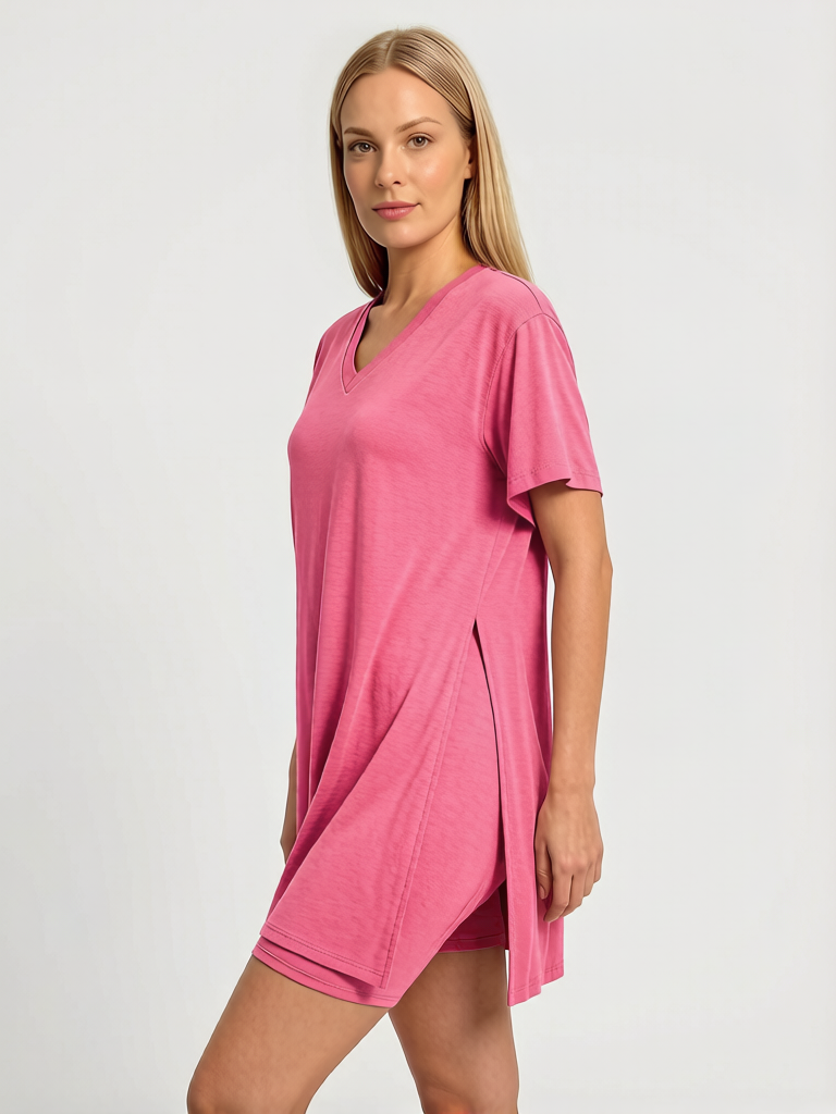 Women's Summer Lounge Set: Oversized Tee & Reversible Biker Shorts Tracksuit