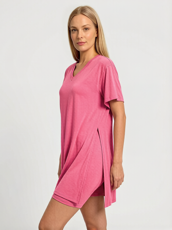 Women's Summer Lounge Set: Oversized Tee & Reversible Biker Shorts Tracksuit