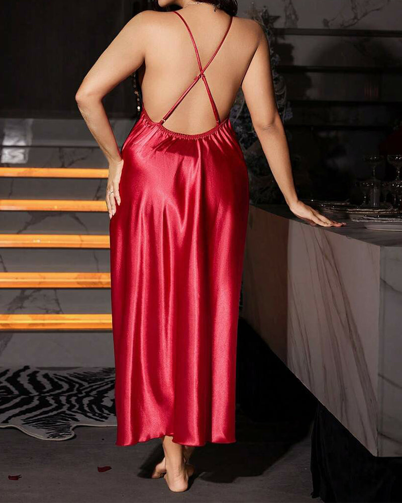 Sultry Plus-Size Satin Lace Slip Nightgown