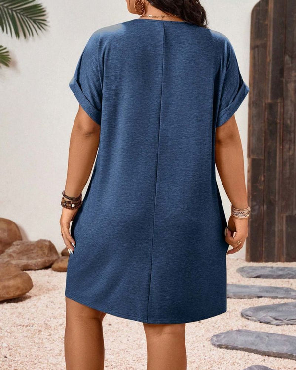 Chic Plus-Size V-Neck Batwing Sleeve T-Shirt Dress