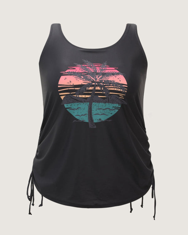 Vibrant Island-Print Adjustable Drawstring Swim Top
