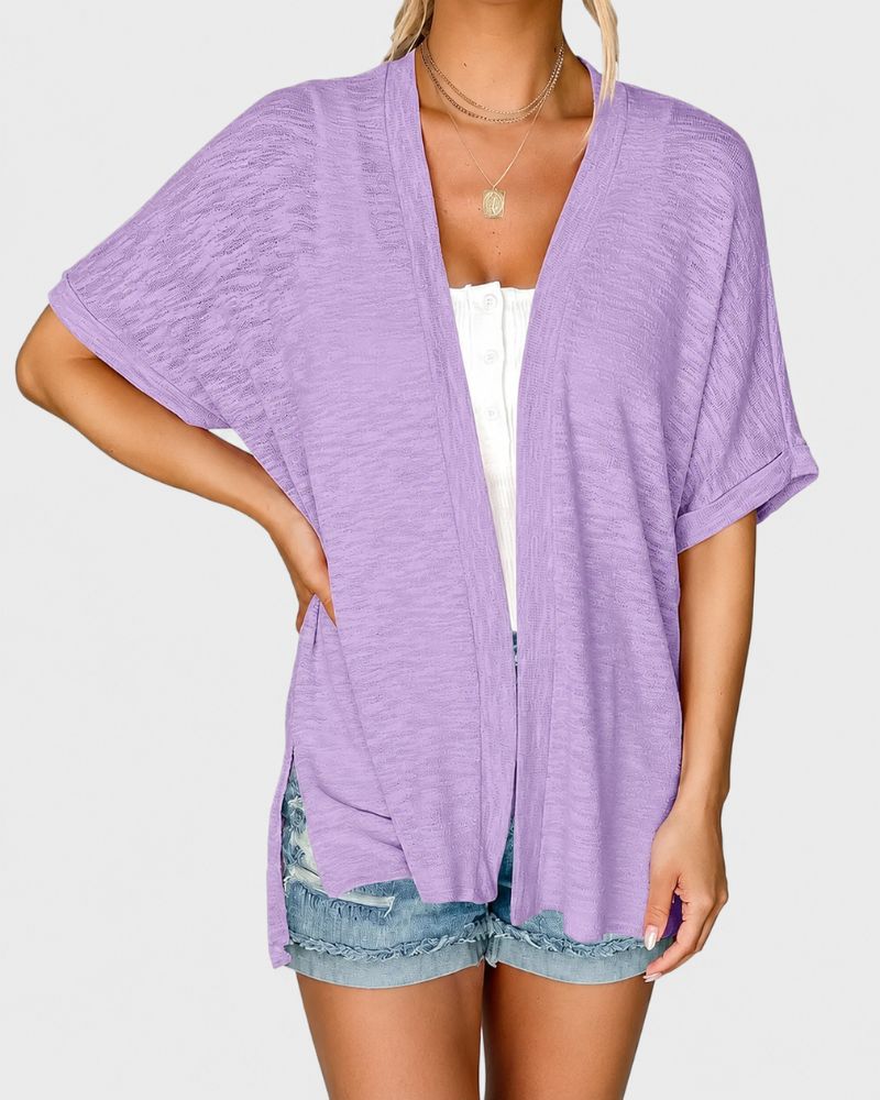 Airy Lightweight Short-Sleeve Open-Front Cardigan