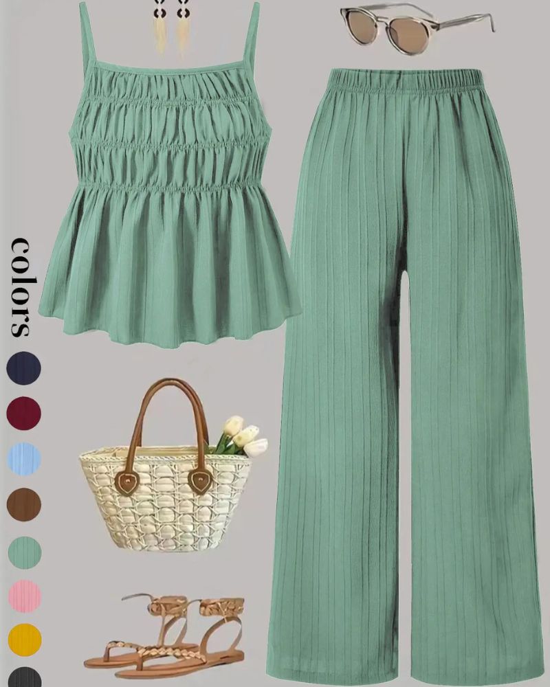 Effortless Solid-Color Cami Top & Wide-Leg Pants Two-Piece Set