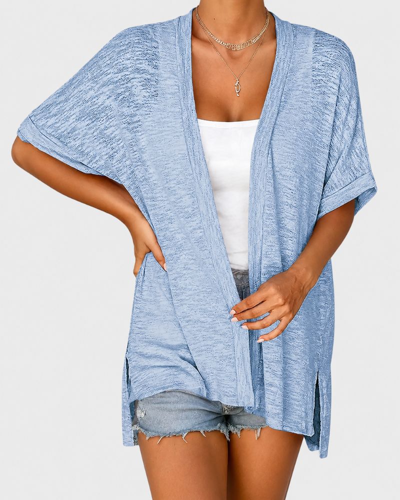 Airy Lightweight Short-Sleeve Open-Front Cardigan
