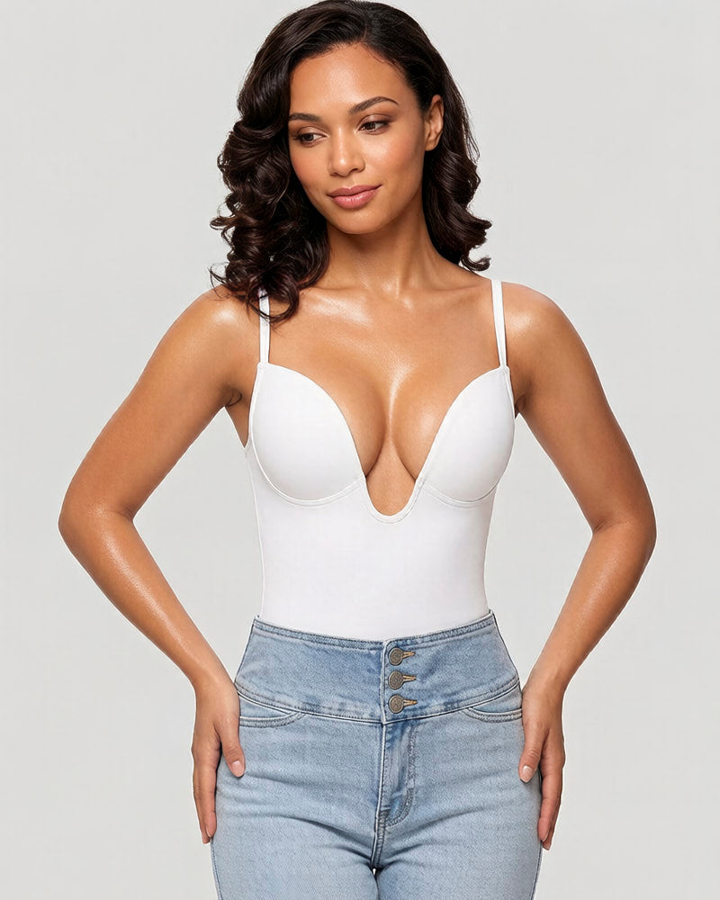 Women's U-Plunge Strapless Bodysuit Shapewear with Tummy Control, Built-In Bra and Low Back