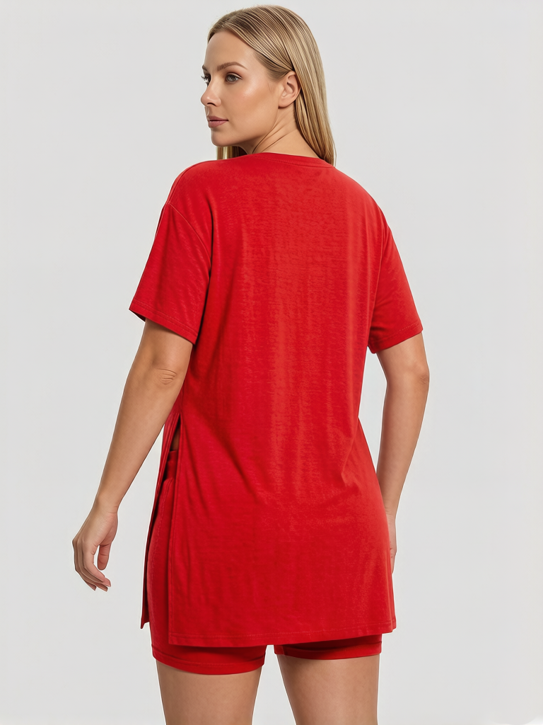 Women's Summer Lounge Set: Oversized Tee & Reversible Biker Shorts Tracksuit
