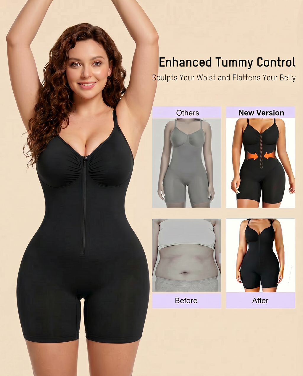 Women's Zip-Front Shaping Bodysuit with Tummy Control