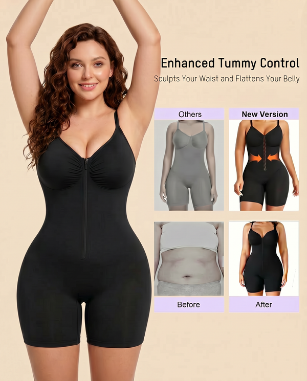 Women's Zip-Front Shaping Bodysuit with Tummy Control