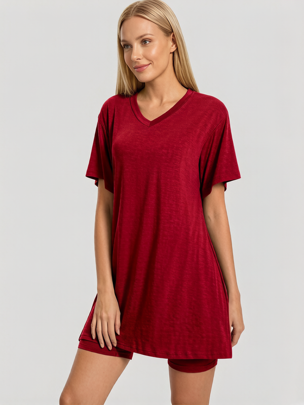 Women's Summer Lounge Set: Oversized Tee & Reversible Biker Shorts Tracksuit