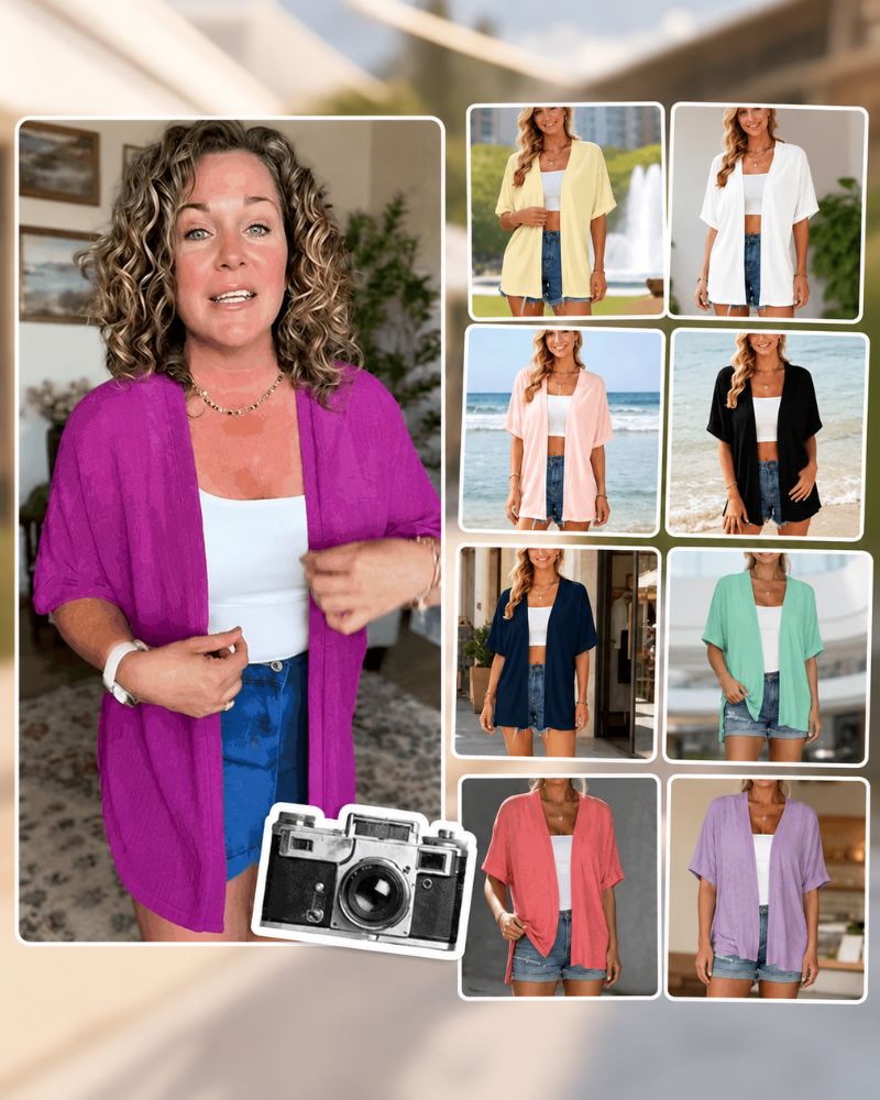 Airy Lightweight Short-Sleeve Open-Front Cardigan