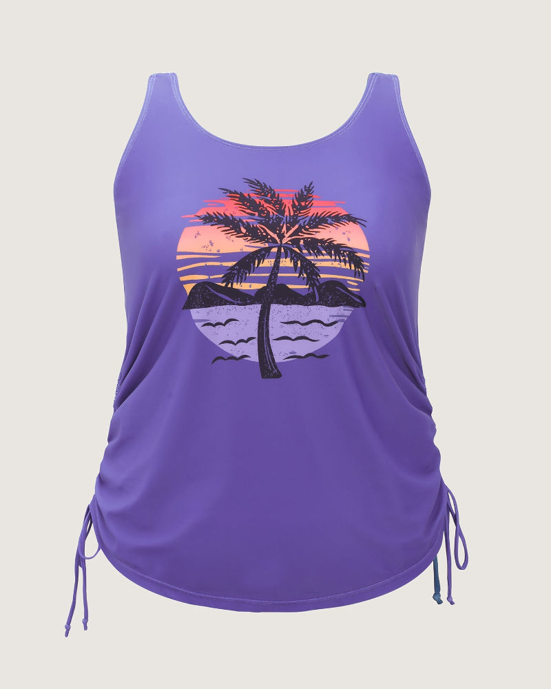 Vibrant Island-Print Adjustable Drawstring Swim Top