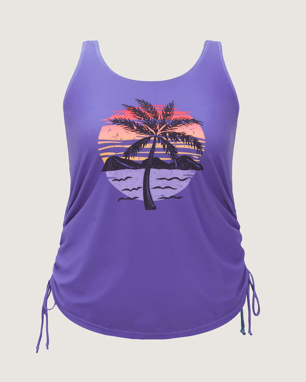 Vibrant Island-Print Adjustable Drawstring Swim Top