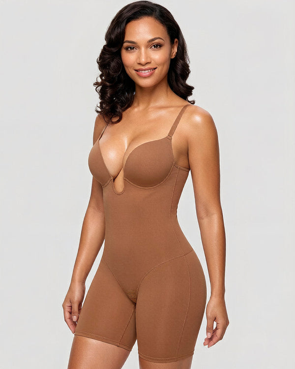 Women's U-Plunge Strapless Bodysuit Shapewear with Tummy Control, Built-In Bra and Low Back