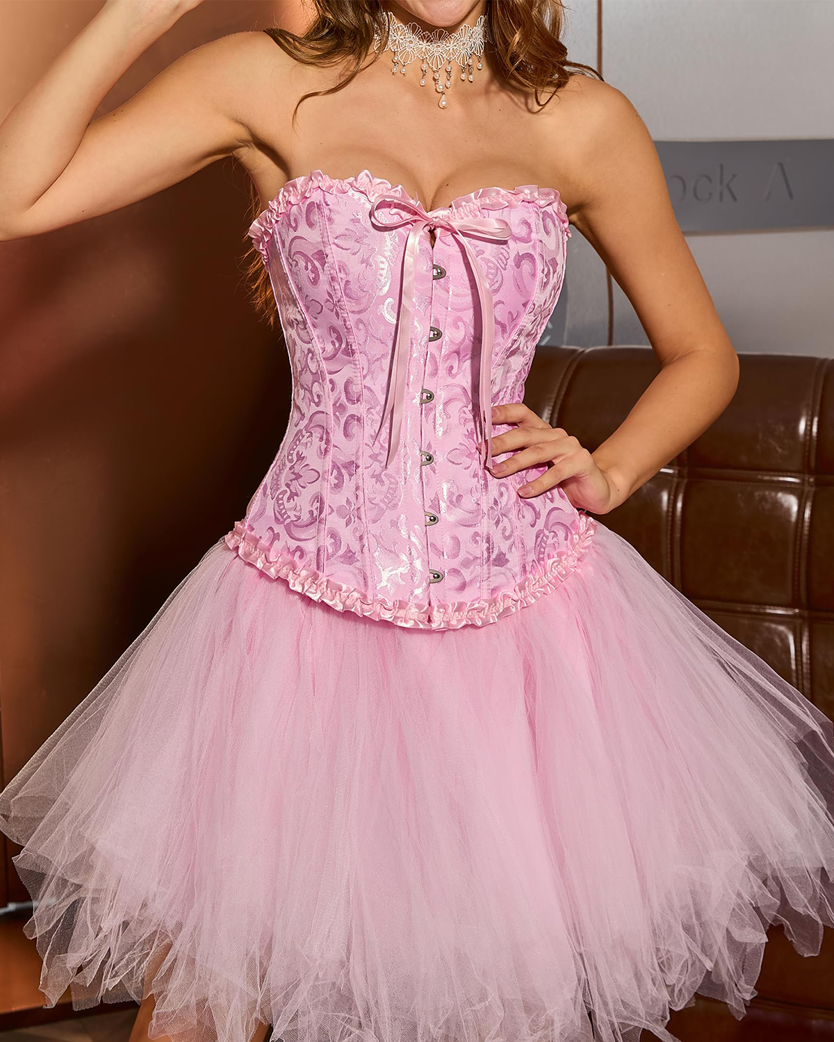 Lace-Waist Corset Top with Push-Up Shapewear