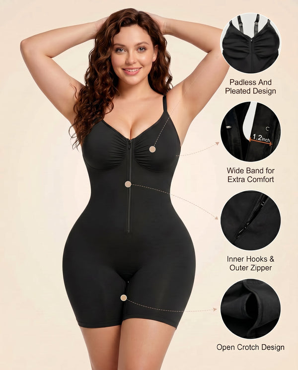 Women's Zip-Front Shaping Bodysuit with Tummy Control