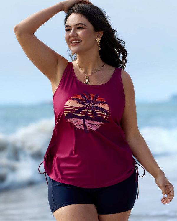Vibrant Island-Print Adjustable Drawstring Swim Top