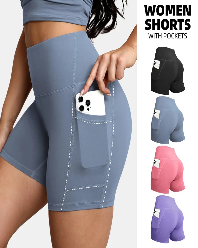 Sleek High-Waisted Tummy-Control Athletic Shorts with Handy Side Pockets