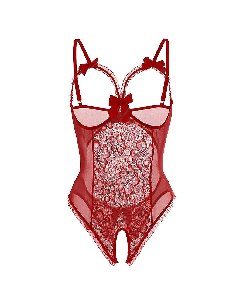 Seductive Lace Open-Crotch Mini Bodysuit