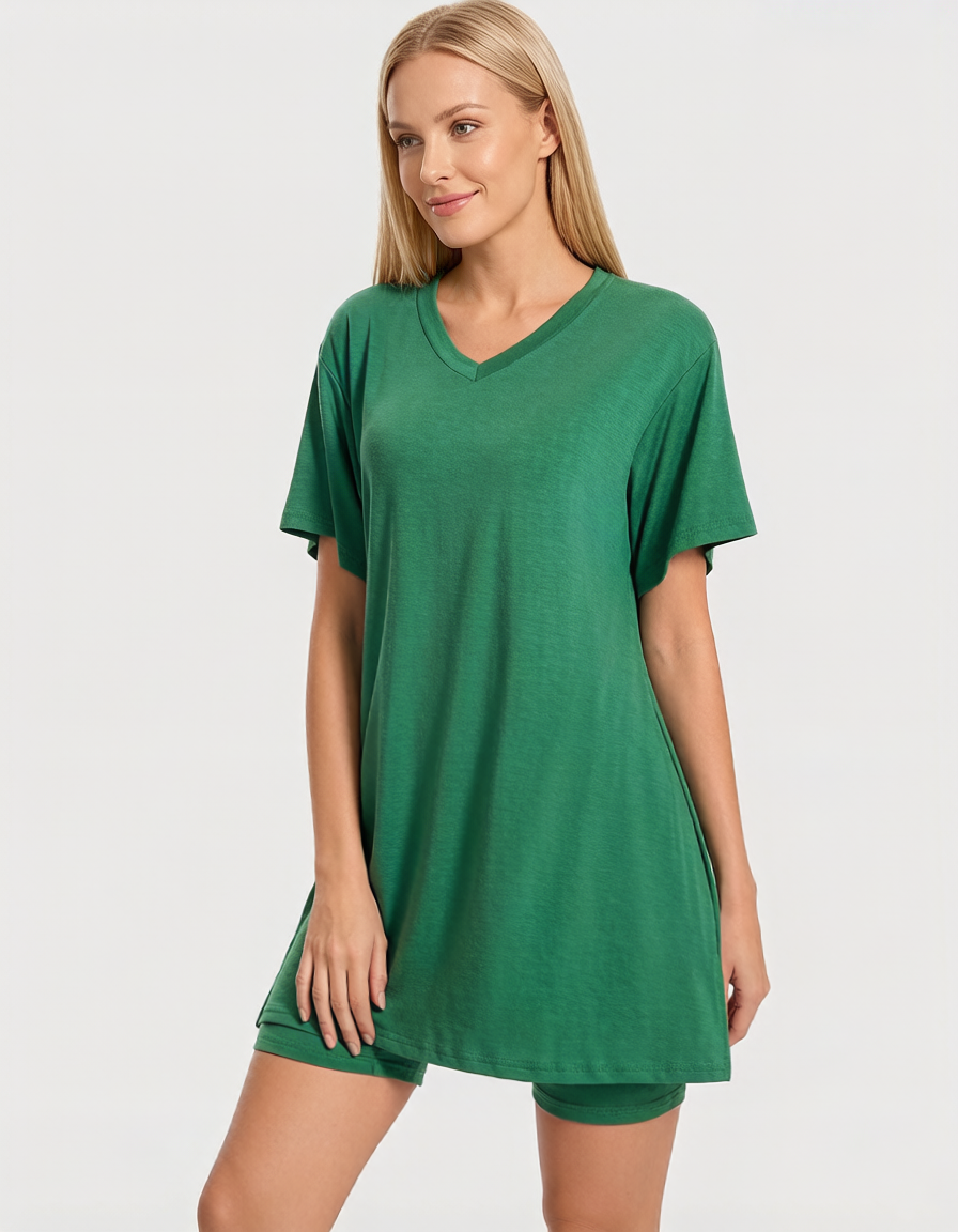 Women's Summer Lounge Set: Oversized Tee & Reversible Biker Shorts Tracksuit