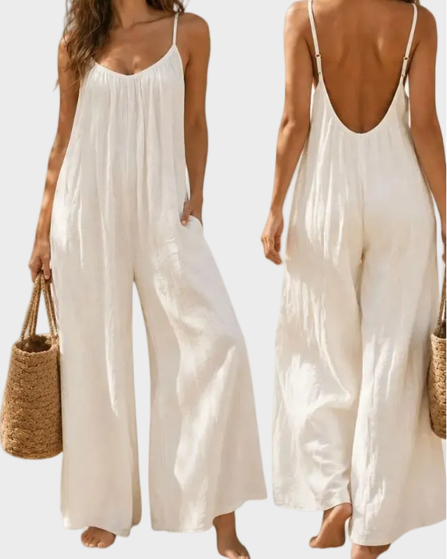 Chic Strappy Backless Wide-Leg Jumpsuit with Pockets