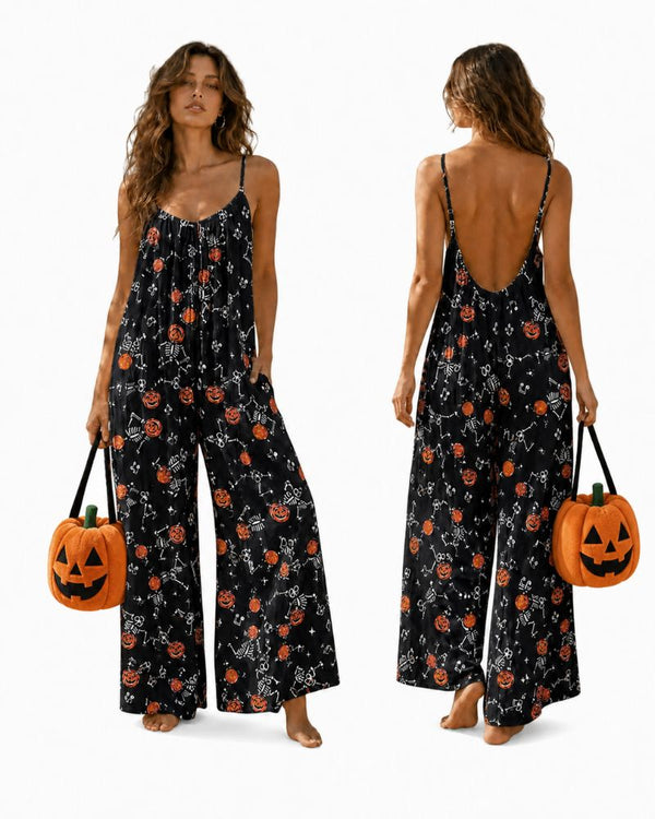 Chic Strappy Backless Wide-Leg Jumpsuit with Pockets