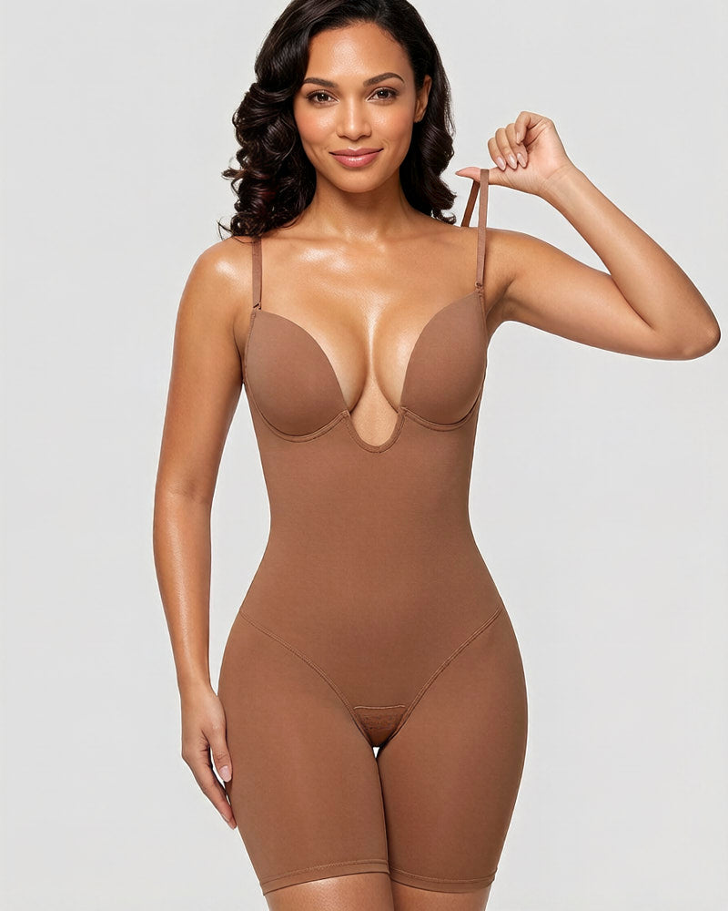 Women's U-Plunge Strapless Bodysuit Shapewear with Tummy Control, Built-In Bra and Low Back