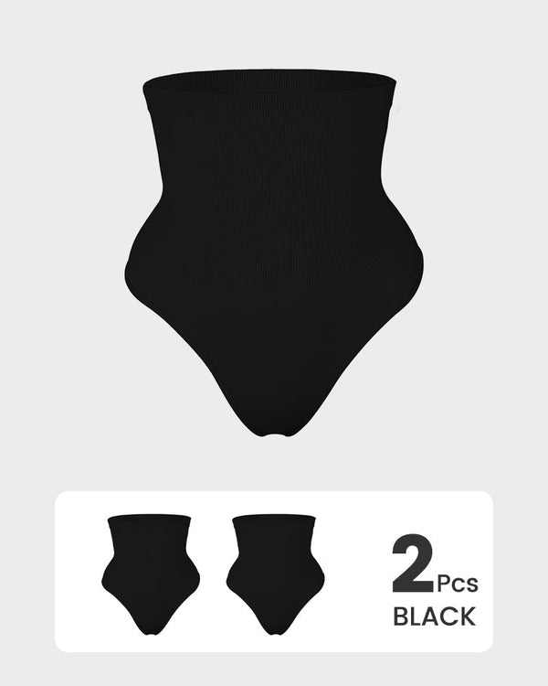 2-Pack High-Waist Tummy-Control Thongs for a Sleek Silhouette